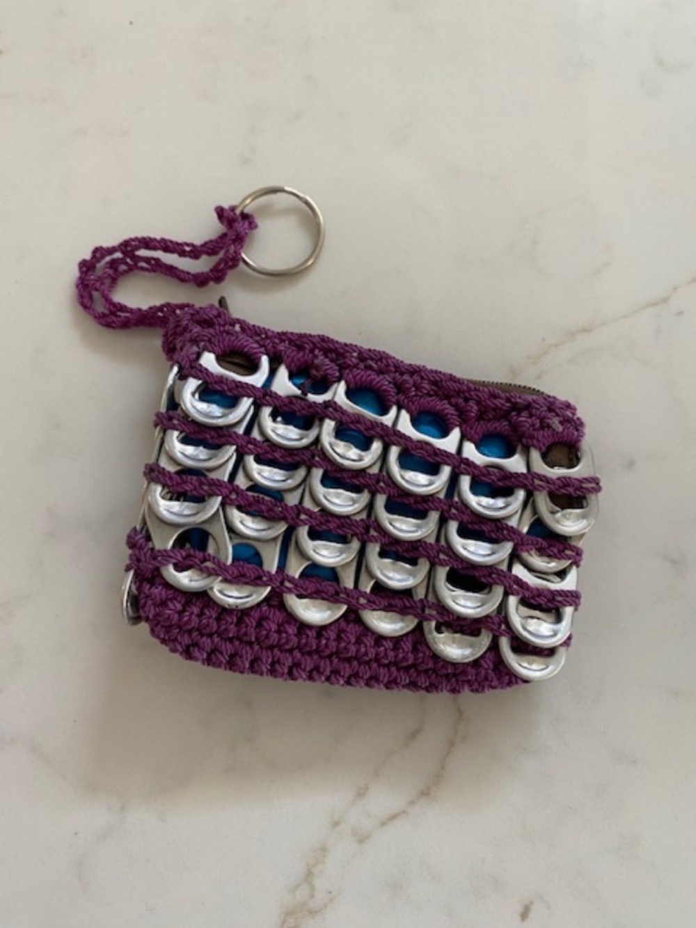 Purple Crochet Pop Tab Coin Purse withKey Ring and Zipper Top
